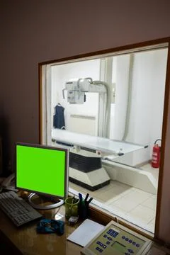 X-ray Room with Control Station 스톡 사진