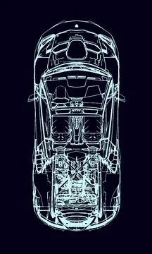 X-Ray Top View of a Modern Sports Car. Outline style. Stock Illustration