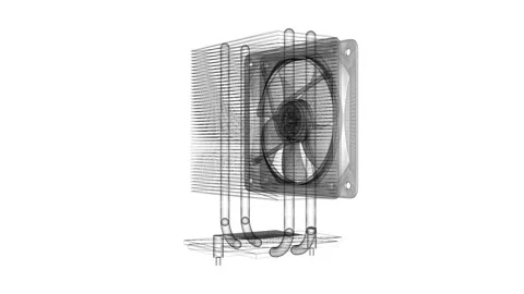 X-Ray View of Computer Cooling System with Fan and Heat Pipes in Perspective 库存影片 334587993