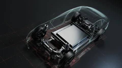 X-ray view of electric car body and chassis. Stock Footage 329289843