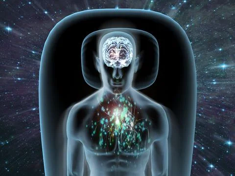 X-ray view of a man dreaming with view of brain and chest 스톡 일러스트