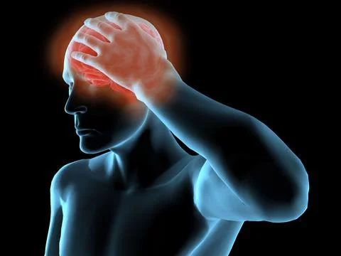 X-ray view of a man grabbing his head in pain Stock Illustration