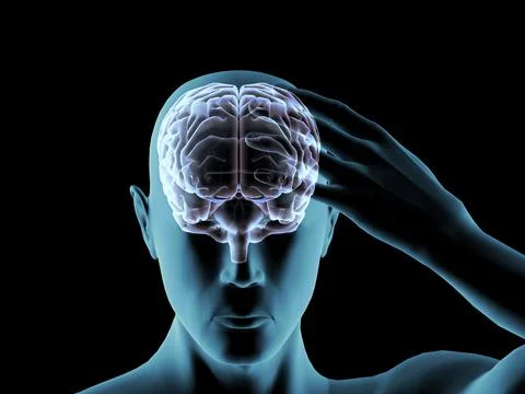 X-ray view of a man grabbing his head in pain Stock Illustration