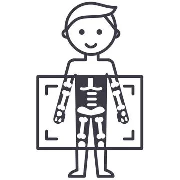 X-ray,medical diagnostics man  vector line icon, sign, illustration on white  Illustrazione stock