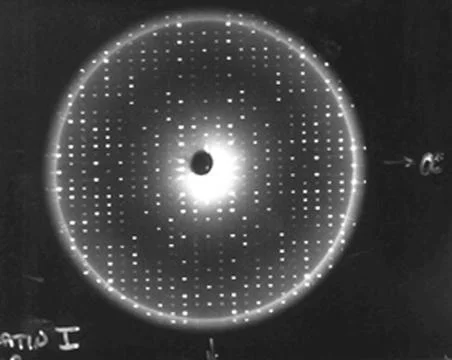 X-rays diffracted from a well-ordered protein crystal create sharp pattern... Stock Photos