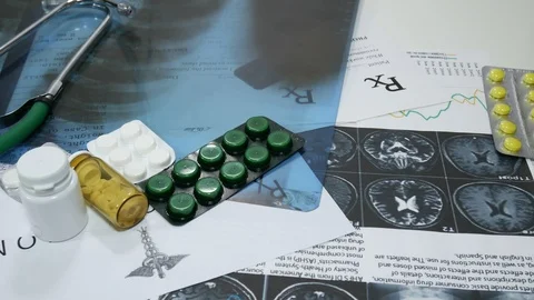 X-rays on the table in the doctor's office in the hospital Stock Footage 87358817