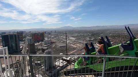 X-Scream roller coaster, tourist attractions, Stratosphere Tower view Stock Footage 303493164