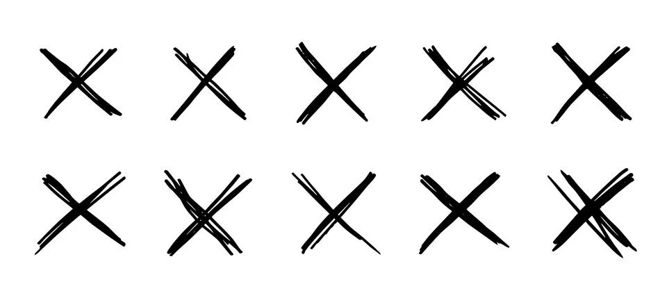 X scribble cross marks in black ink, vector set Stock Illustration