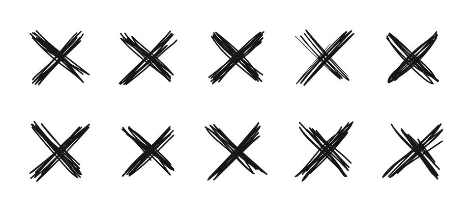 X scribble mark, isolated vector cross symbols set Stock Illustration