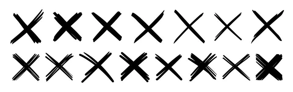X scribble marks, black marker or pen line crosses Stock Illustration