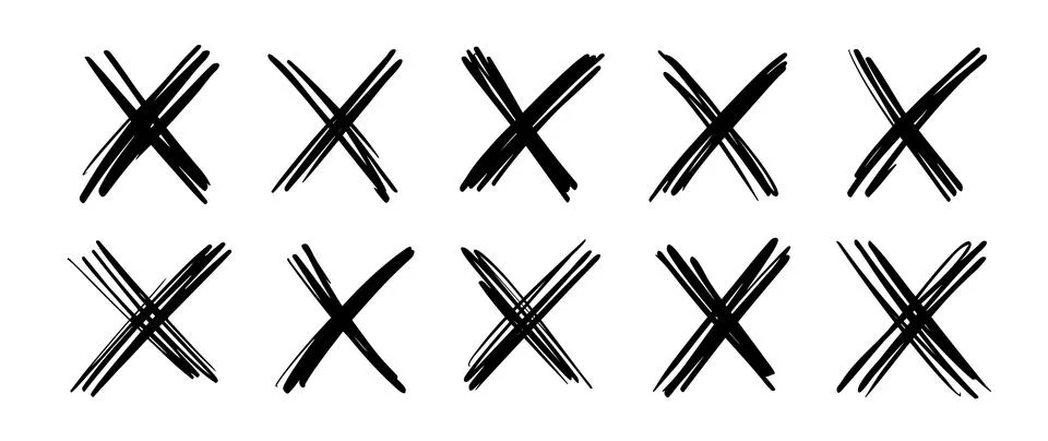 X scribble marks of cross, hand drawn in sketch Stock Illustration
