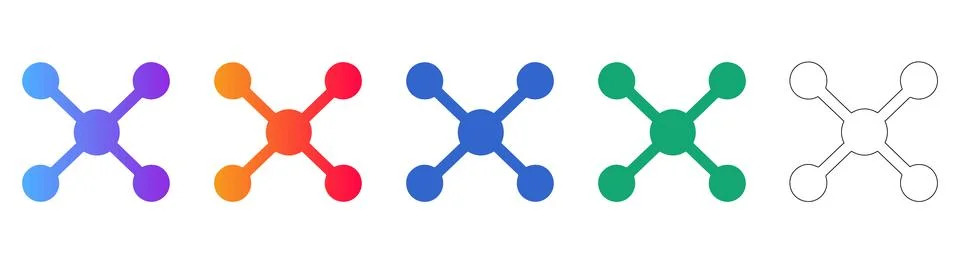 X Shaped Network Node Icons in Gradient and Outline Illustrazione stock