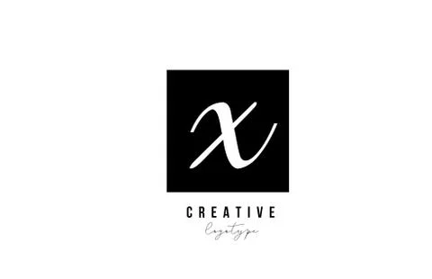 X simple black and white square alphabet letter logo icon design for company  Stock Illustration