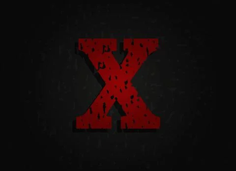 X vector red letter made of grunge texture. Insane Fear brutal font. Wicked n Stock Illustration