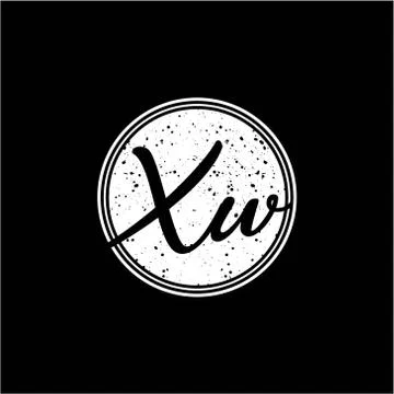 X W Initial Handwriting In Black and White Circle Frame Design Stock-Illustration