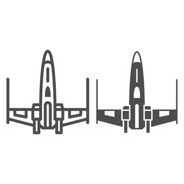 X wing x fighter line and solid icon, star wars concept, x wing starfighter Stock Illustration
