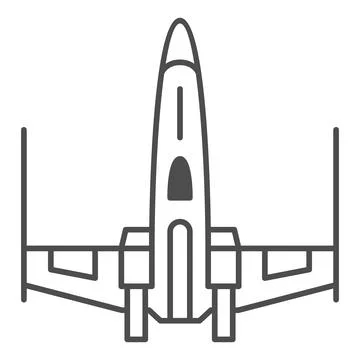 X wing x fighter thin line icon, star wars concept, x wing starfighter vector Stock Illustration