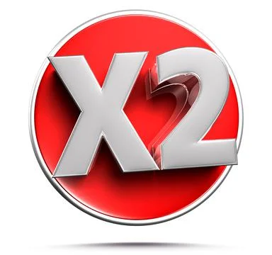 X2 red circle 3D illustration on white background with clipping path. Ilustração Stock