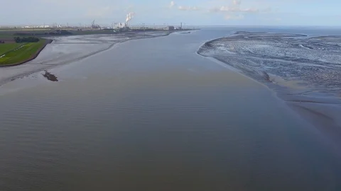 X5S 025604 aerial Eems De Hond Stock Footage 100496744