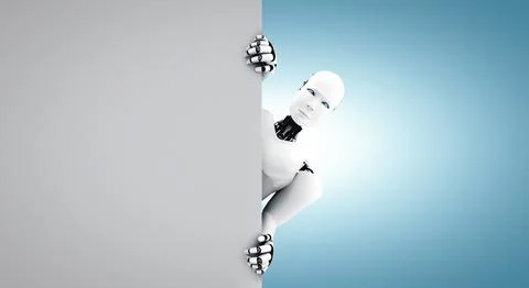 XAI 3D render humanoid robot show up from the wall Stock Illustration