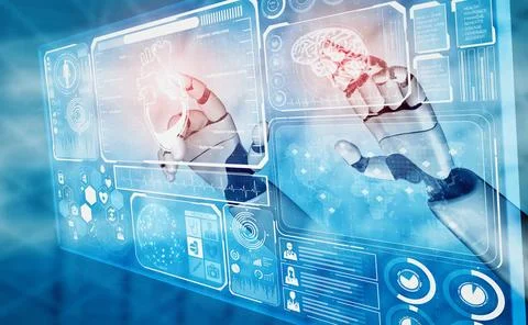 XAI 3D rendering medical artificial intelligence robot Illustrazione stock