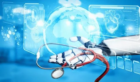 XAI 3D rendering medical artificial intelligence robot Illustrazione stock