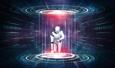 XAI 3D rendering robot humanoid in sci fi fantasy world Illustrazione stock