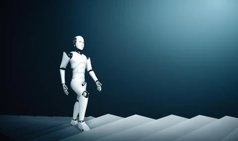 XAI 3D rendering robot humanoid walk up stair to success 스톡 일러스트