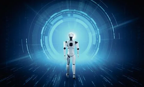 XAI 3D rendering robot humanoid in sci fi fantasy world イラスト素材