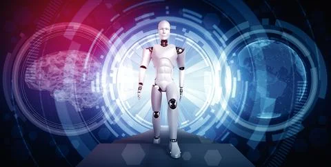 XAI 3D rendering robot humanoid in sci fi fantasy world Stock Illustration