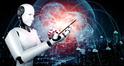 XAI AI robot using cloud computing technology to store data on online server Stock Illustration