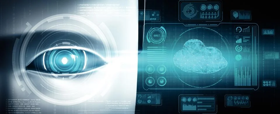 XAI AI robot using cloud computing technology to store data on online server Stock Illustration