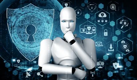 XAI AI robot using cyber security to protect information privacy Illustrazione stock