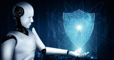 XAI AI robot using cyber security to protect information privacy Stock Illustration