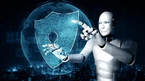 XAI AI robot using cyber security to protect information privacy Illustrazione stock