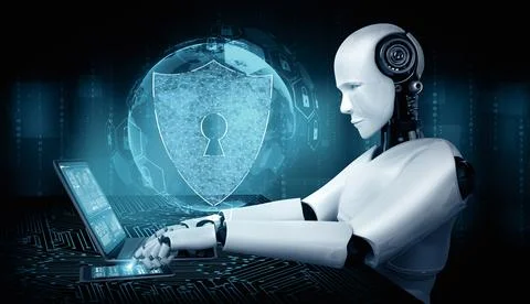 XAI AI robot using cyber security to protect information privacy Illustrazione stock