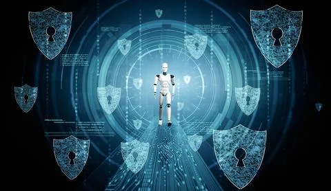 XAI AI robot using cyber security to protect information privacy Illustrazione stock