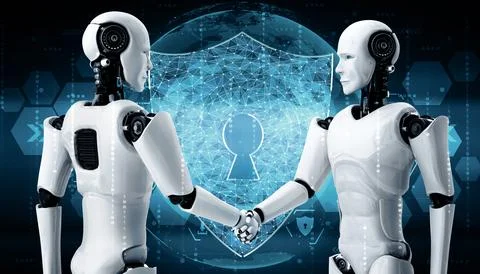 XAI AI robot using cyber security to protect information privacy Illustrazione stock