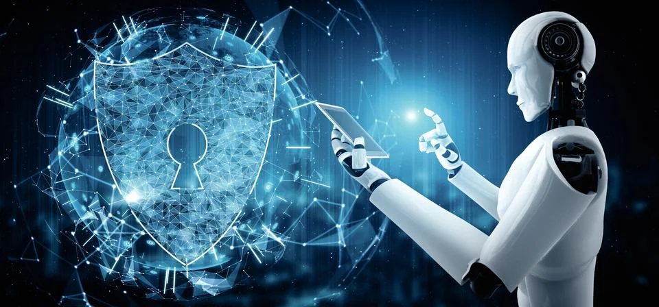 XAI AI robot using cyber security to protect information privacy 스톡 일러스트