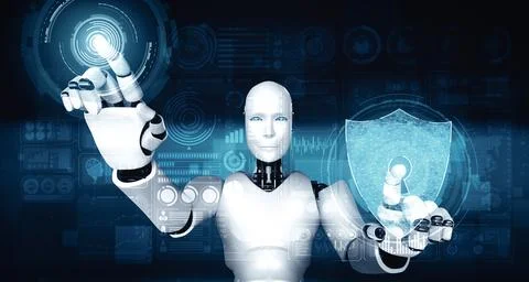 XAI AI robot using cyber security to protect information privacy Illustrazione stock