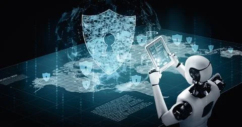 XAI AI robot using cyber security to protect information privacy 스톡 일러스트