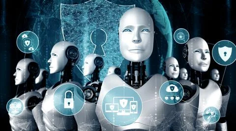 XAI AI robot using cyber security to protect information privacy Stock Illustration