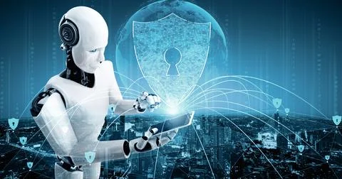 XAI AI robot using cyber security to protect information privacy Illustrazione stock