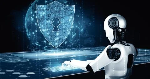 XAI AI robot using cyber security to protect information privacy Illustrazione stock