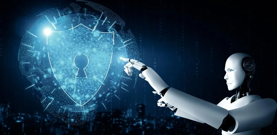 XAI AI robot using cyber security to protect information privacy 스톡 일러스트
