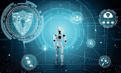 XAI AI robot using cyber security to protect information privacy Illustrazione stock