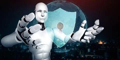 XAI AI robot using cyber security to protect information privacy イラスト素材