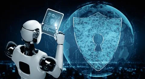 XAI AI robot using cyber security to protect information privacy 스톡 일러스트