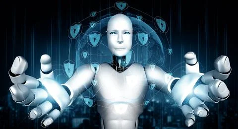XAI AI robot using cyber security to protect information privacy Stock Illustration