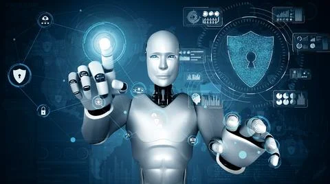 XAI AI robot using cyber security to protect information privacy Illustrazione stock